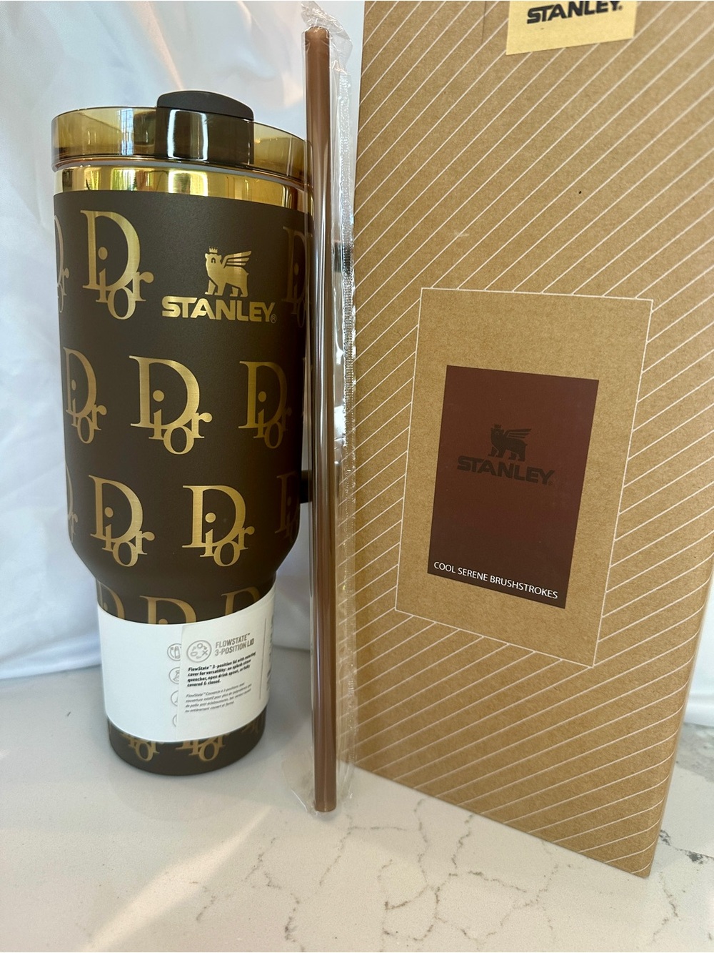 Chocolate Matte Brown Luxury Monogram Inspired Stanley Quencher 40oz  Gold NWT
